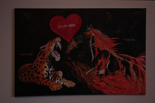 "Säbelzahntiger und Feuerpferd" Acrylfarbe auf 30x40cm Keilrahmen