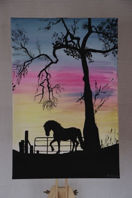 "Silhouette Pferd" Acrylfarbe auf 40x60 cm Keilrahmen