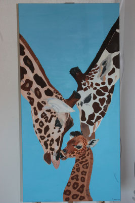 "Elternglück Giraffen" Acrylfarbe auf 100x50 cm Keilrahmen