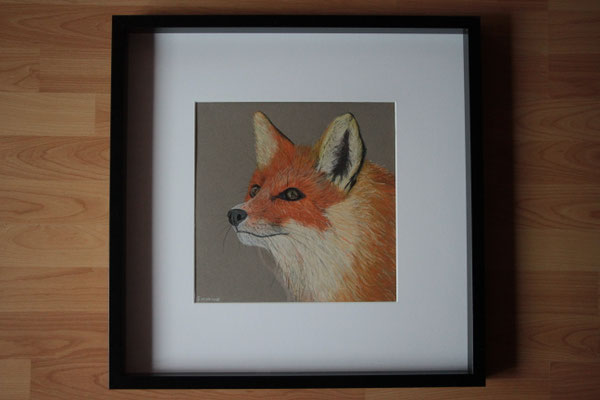 "Fuchs" Pastellkreide im 50x50 cm Bilderrahmen