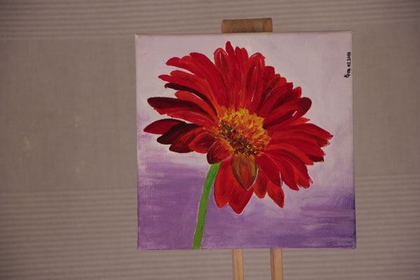 "Gerbera rot" Acrylfarbe auf 20x20 cm Keilrahmen