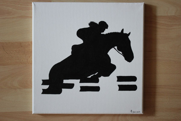 "Springreiten Silhouette" Acrylfarbe auf 30x30 cm Keilrahmen