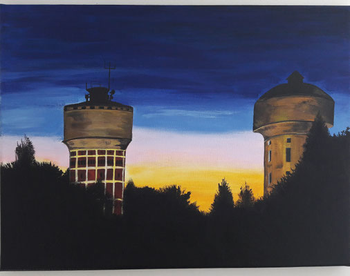 "Die Wassertürme von Hamm-Berge" Acrylfarbe auf 30x40 cm Keilrahmen