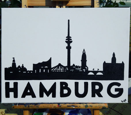 "Skyline von Hamburg" Acrylfarbe auf 30x40 cm Keilrahmen