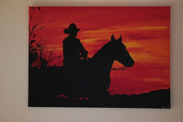Cowboy im Sonnenuntergang  in Acryl auf 50x70cm Keilrahmen
