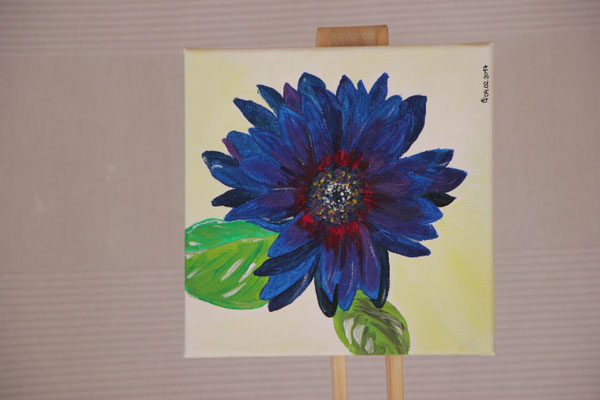 "Gerbera blau" Acrylfarbe auf 20x20 cm Keilrahmen