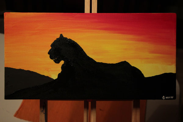 "Raubkatzen Silhouette im Sonnenuntergang" Acrylfarbe auf 20x40 cm Keilrahmen
