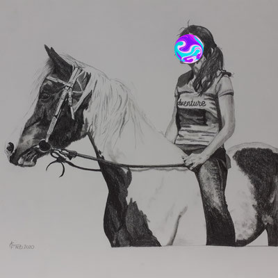 Bleisitft Portrait junge Frau mit Pferd 20x30cm