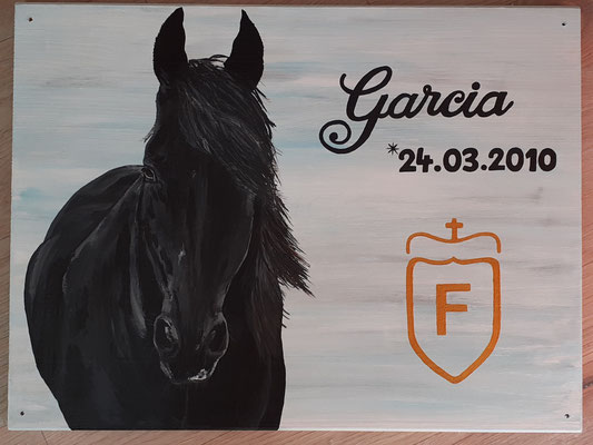 Boxenschild Acrylfarbe auf Holz 20x30cm (versiegelt mit Bootslack)