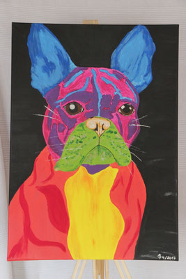 "Bulldogge colorful" Acrylfarbe auf 50x70 cm Keilrahmen