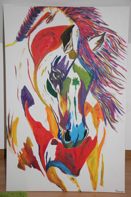 "Pferd Colorful Abstrakt" Acrylfarbe auf 75x120 cm Keilrahmen