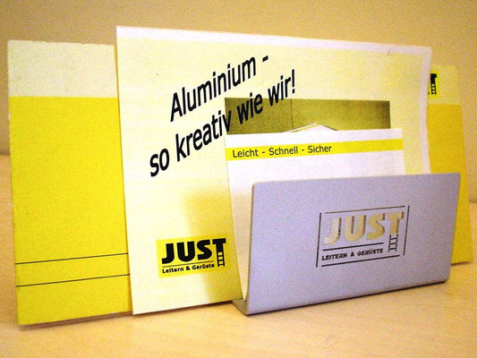 Zettelhalter - JUST Leitern AG (gebürstetes Aluminium, wasserstrahlgeschnitten und gebogen)