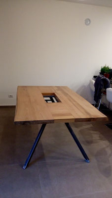 tavolo in robinia (acacia) con inserto centrale rimovibile