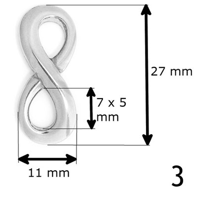 3 Edelstahl Infinity massiv 11 x 27 mm Maße
