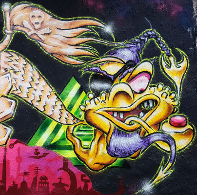 PAT23 "Pink Pills Pirate" Character - Freestyle Graffiti Kunst Leipzig 2021