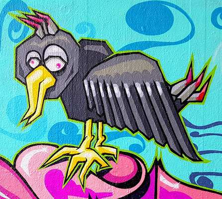 PAT23 "Komischer Vogel" Character - Graffiti Kunst Leipzig 2020