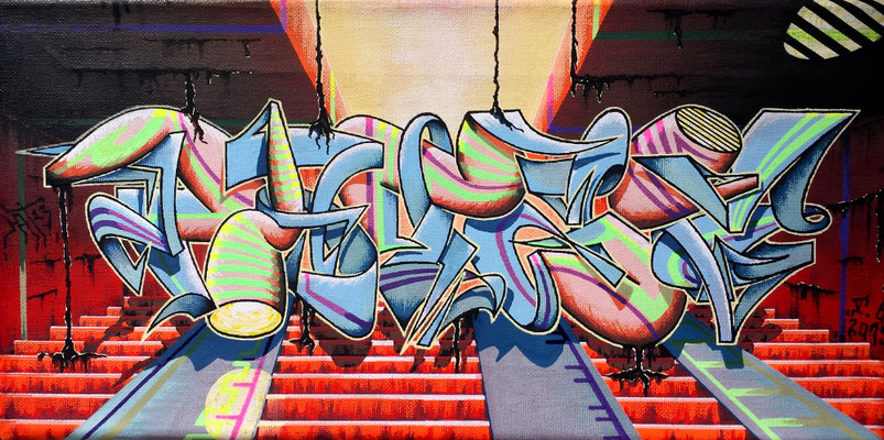 PAT23 Leinwand 40x20 - Graffiti Kunst Leipzig
