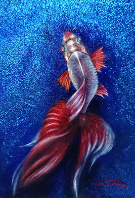 “ 煌－金魚－ ” ／サムホール(158×227)／油彩、ピグメント、パネル／ 2023