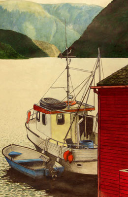 Jürgen Borchert: „Toskjer-Bergen“ Farbstift, Mischtechnik, 68 x 44 cm, 2024