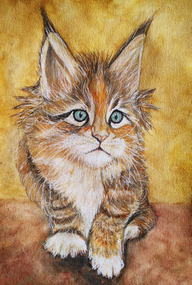 KATZE Nr.2; 51,5x41,5 cm; Aquarell mit Passepartout und Rahmen (Original nicht mehr erhältlich) 