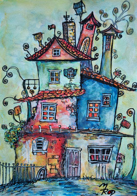 MY HOME IS MY CASTLE; 30,5x21,5 cm; Acryl auf Aquarellpapier hinter Plexiglas inklusive Rahmen (Original nicht mehr erhältlich) 