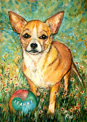 HUND Nr.10 "Jeanny"; 50x40 cm; Aquarell/Ghesso mit Passepartout, Plexiglas und Rahmen (Original nicht mehr erhältlich)
