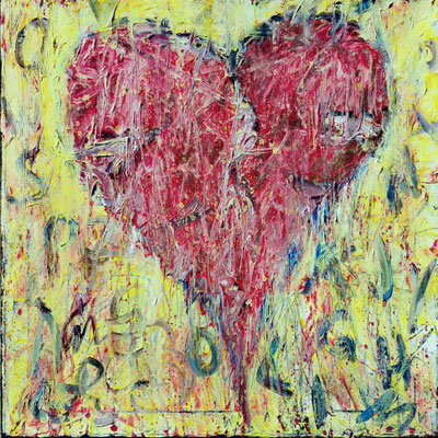 HERZSPRACHE; 40x40 cm; Öl/Acryl auf Leinen; Preis € 200,-