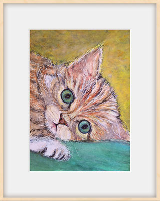 (noch nicht fertiggestellt) - KATZE Nr.26; 51,5x41,5 cm; Aquarell/Gesso mit Passepartout, Plexiglas und Rahmen; Preis € 200,-