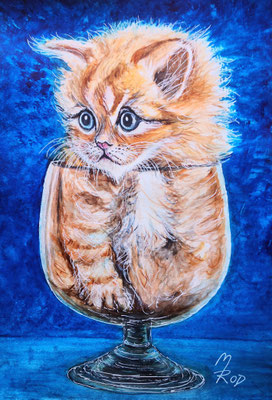 KATZE Nr.13, 40x30 cm, Acryl auf Aquarellpapier mit Passepartout hinter Plexiglas inklusive Rahmen (NICHT ERHÄLTLICH)