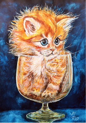 KATZE Nr.7, 40x30 cm, Acryl auf Aquarellpapier mit Passepartout hinter Plexiglas inklusive Rahmen (NICHT ERHÄLTLICH)