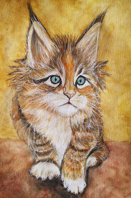 KATZE Nr.3, 40x30 cm, Acryl auf Aquarellpapier mit Passepartout hinter Plexiglas inklusive Rahmen (NICHT ERHÄLTLICH)