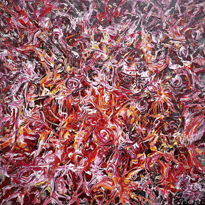 REDSNAIL SALAD; 40x40 cm; Acryl auf Leinen; Preis € 200,-