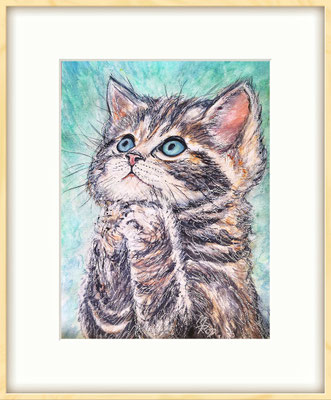 KATZE Nr.22; 50x40 cm; Aquarell mit Passepartout, Plexiglas und Rahmen (Original nicht mehr erhältlich) 