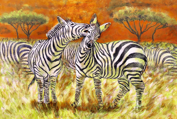 ZEBRAHERDE; 70x100 cm; Öl auf Leinen mit Schlussfirnis seidenmatt; Preis € 500,-