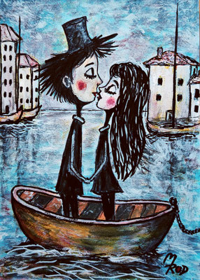 ROMEO & JULIA Nr.1b; 30,5x21,5 cm; Acryl auf Aquarellpapier hinter Plexiglas inklusive Rahmen; Preis € 120,-