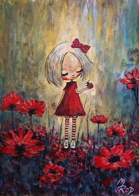 (Bild ist vorreserviert) MÄDCHEN MIT MARIENKÄFER; 30,5x21,5 cm; Acryl auf Aquarellpapier hinter Plexiglas inklusive Rahmen (Original nicht mehr erhältlich)