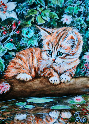 KATZE Nr.50, 30x21 cm, Acryl auf Aquarellpapier hinter Plexiglas inklusive Rahmen (NICHT ERHÄLTLICH)