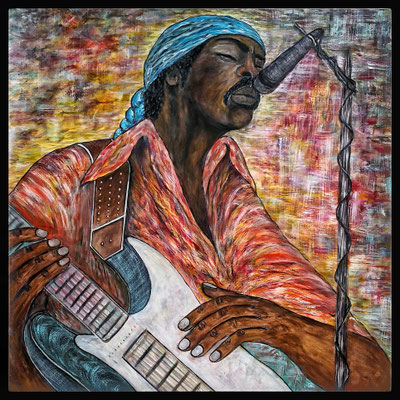 JIMI HENDRIX Nr.2, 80x80 cm, Acryl auf Leinwand, Preis € 400,-