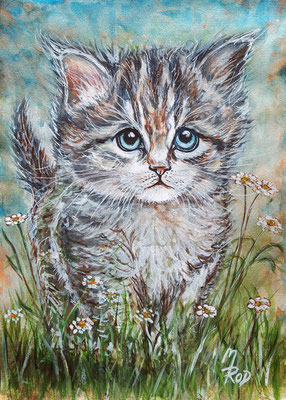 KATZE Nr.32; 51,5x41,5 cm; Aquarell/Gesso mit Passepartout, Plexiglas und Rahmen (Original nicht mehr erhältlich) 