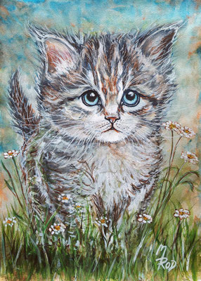 KATZE Nr.32; 51,5x41,5 cm; Aquarell/Gesso mit Passepartout, Plexiglas und Rahmen (Original nicht mehr erhältlich) 