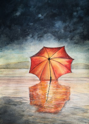 STRAND; 51,5x40,5 cm; Aquarell mit Passepartout und Rahmen; Preis € 200,-