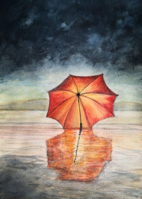 STRAND; 51,5x40,5 cm; Aquarell mit Passepartout und Rahmen; Preis € 200,-