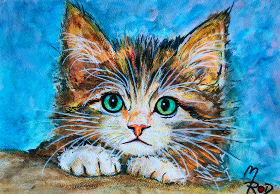 KATZE Nr.40, 30x21 cm, Acryl auf Aquarellpapier hinter Plexiglas inklusive Rahmen (NICHT ERHÄLTLICH)