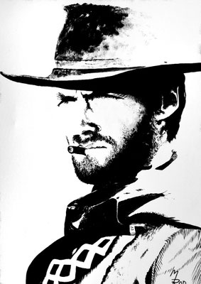 CLINT EASTWOOD Nr.1; 70x50 cm; Gesso auf Leinen (NICHT ERHÄLTLICH) 