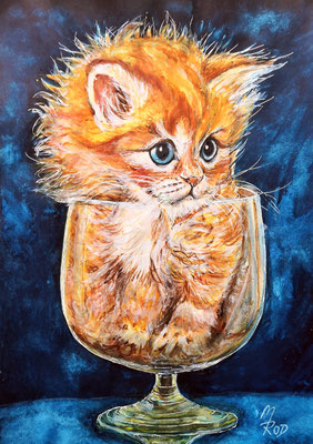 KATZE Nr.7; 52,5x42,5 cm; Aquarell mit Passepartout und Rahmen (Original nicht mehr erhältlich) 