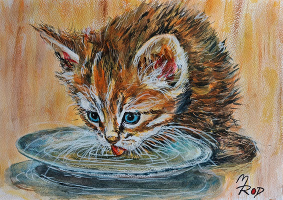 KATZE Nr.36; 21,5x30,5 cm; Acryl auf Aquarellpapier hinter Plexiglas inklusive Rahmen; Preis € 120,-