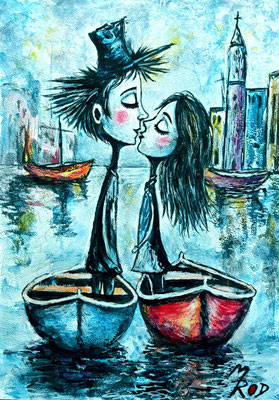 ROMEO & JULIA Nr.1a; 30,5x21,5 cm; Acryl auf Aquarellpapier hinter Plexiglas inklusive Rahmen (Original nicht mehr erhältlich) 