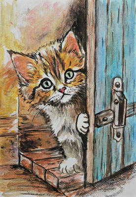 NEU (noch nicht fertiggestellt) - KATZE Nr. ; 30x21 cm; Aquarell inkl. Rahmen und Plexiglas; Preis € 150,-