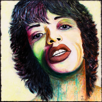 MICK JAGGER Nr.1; 80x80 cm; Acryl auf Leinen mit Schlussfirnis seidenmatt; Preis € 450,- 