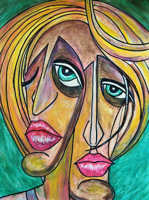 FACES Nr.5, 40x30 cm, Acryl auf Leinenpapier hinter Plexiglas inklusive Rahmen, Preis € 200,-